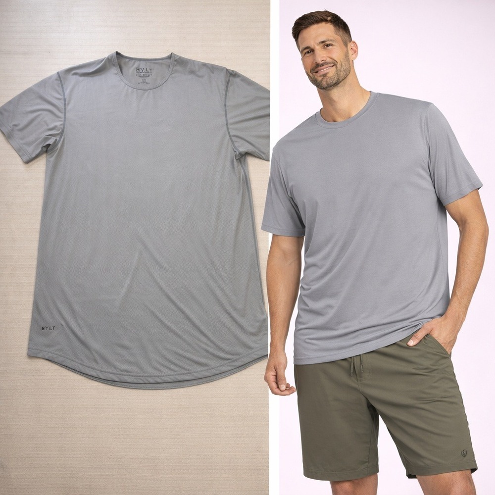 BYLT Premium Basics Mens XL‎ Drop Cut Performance SS Shirt Gray Athletic